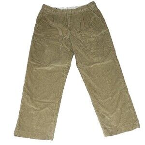 Lands' End Mens Pants‎ Size 36 Beige Corduroy Pleated Front Traditional Fit